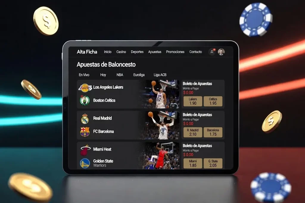 Tableta con apuestas de baloncesto