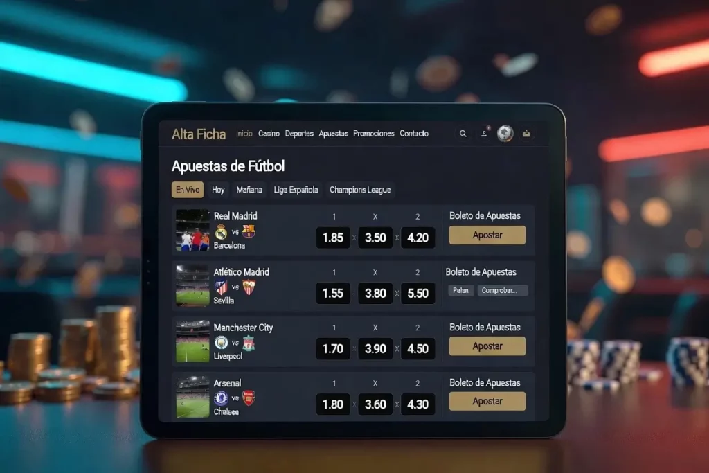 Tableta con apuestas de fútbol