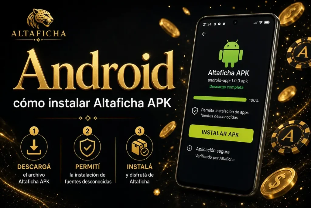 Cómo instalar Altaficha APK en Android: descargar el APK, permitir fuentes desconocidas e instalar.