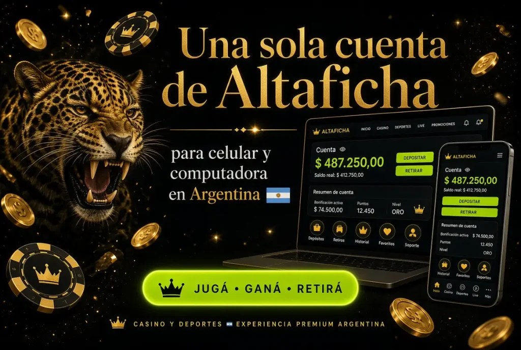 Una sola cuenta Altaficha para celular y computadora en Argentina, con casino y apuestas deportivas.